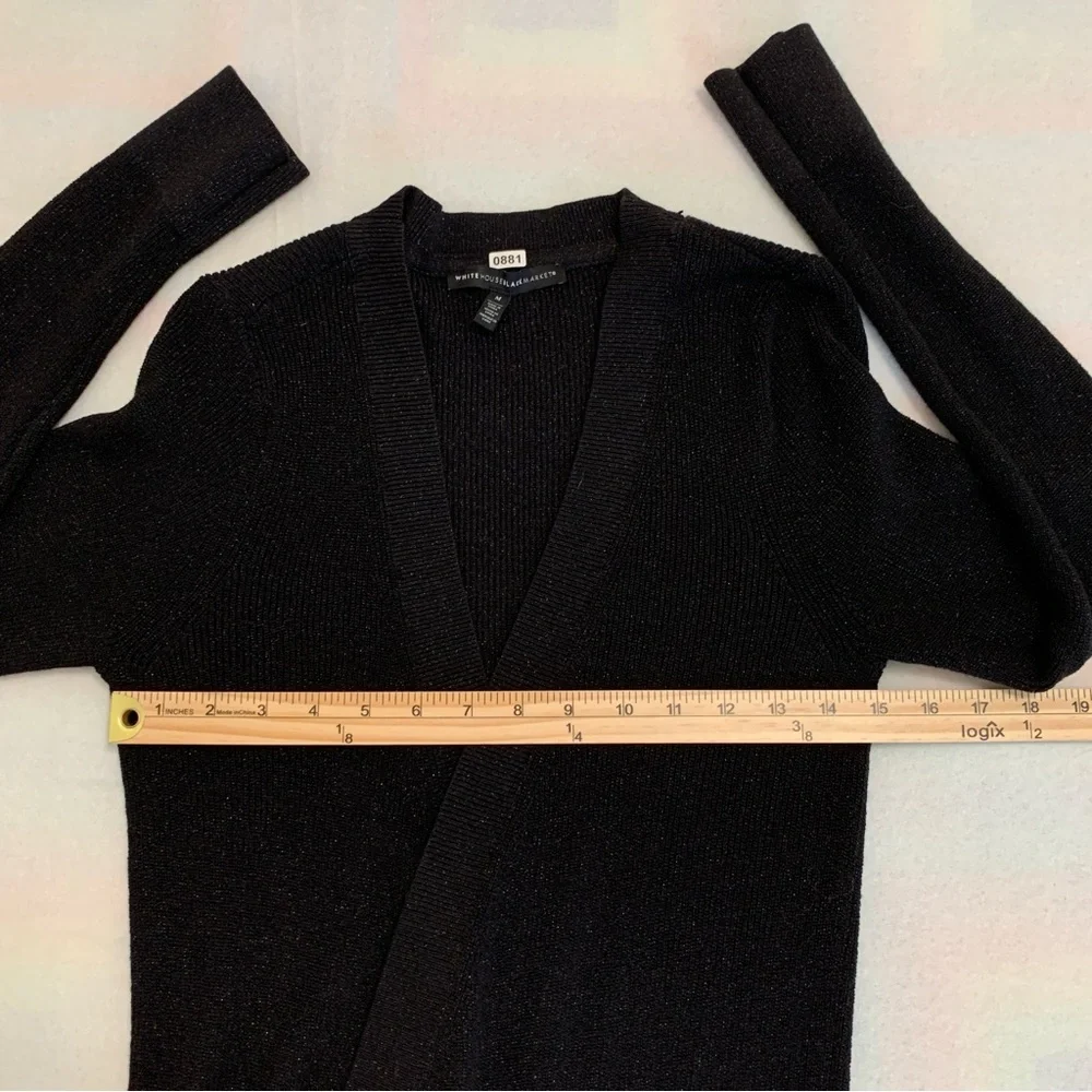 White House Black Market Women's Pullover Shimmer V-Neck Wrap Sweater Black‎ M